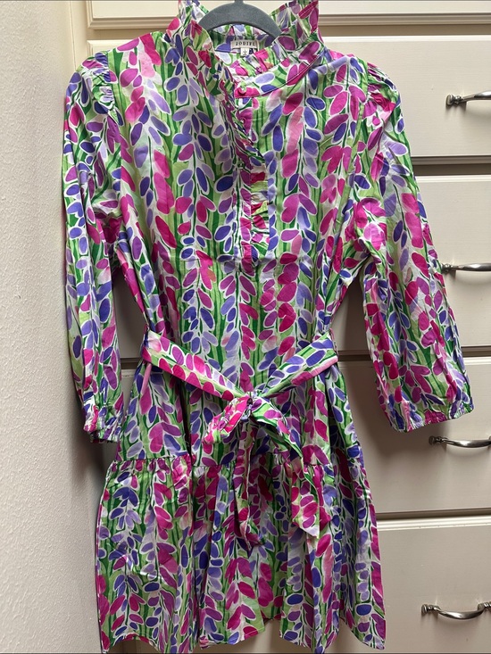 JODIFL Dresses & Skirts - JODIFL Pink Purple Green Floral Print Belted Dress